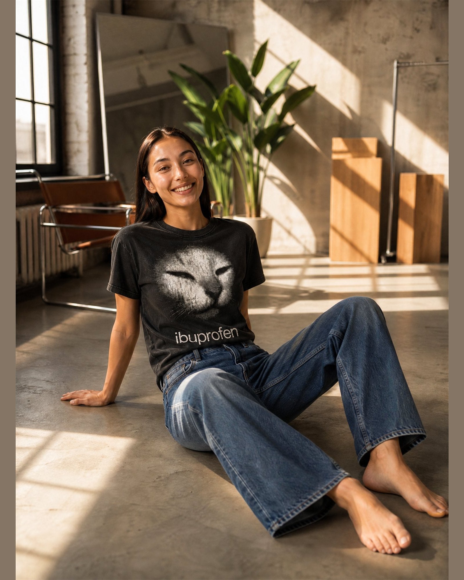 Woman wearing the IBUPROFEN heavyweight boxy tee in Washed Black