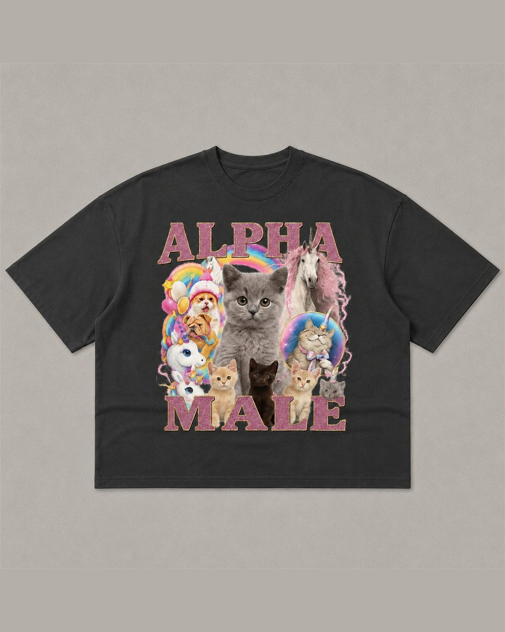 ALPHA MALE heavyweight tee laid flat in Charcoal
