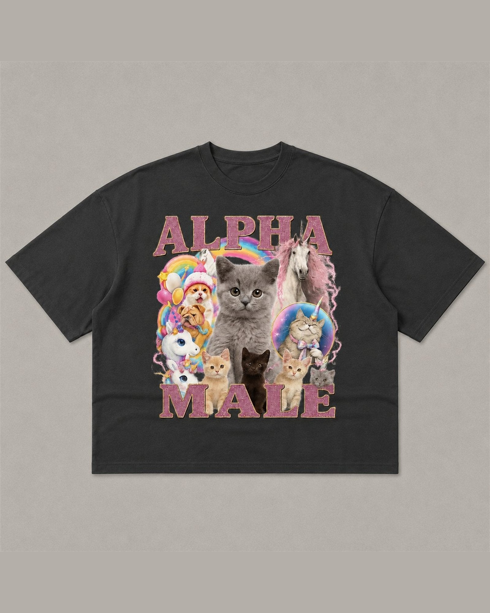 ALPHA MALE heavyweight tee laid flat in Charcoal