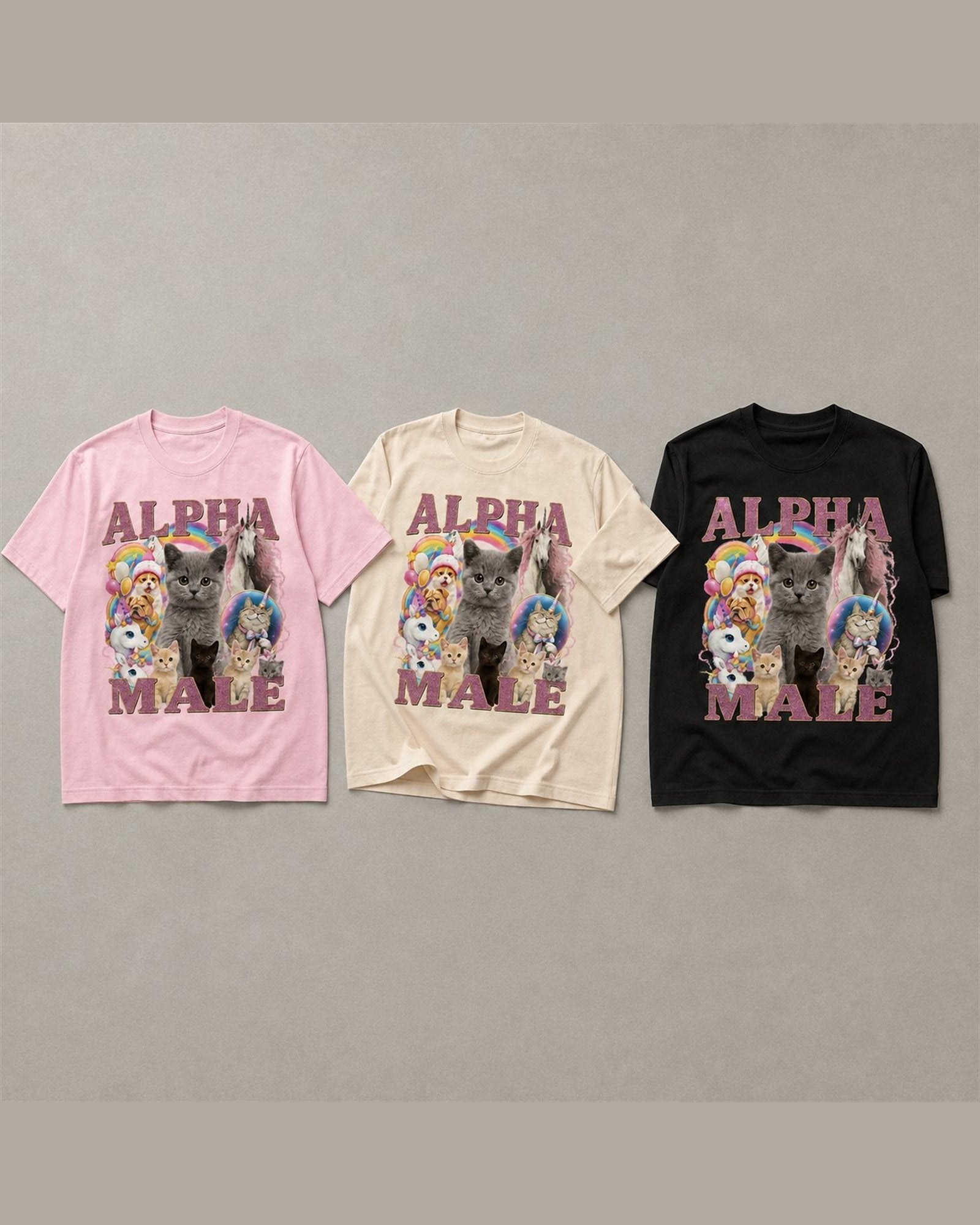 ALPHA MALE tee shown in Pink/Cream/Black