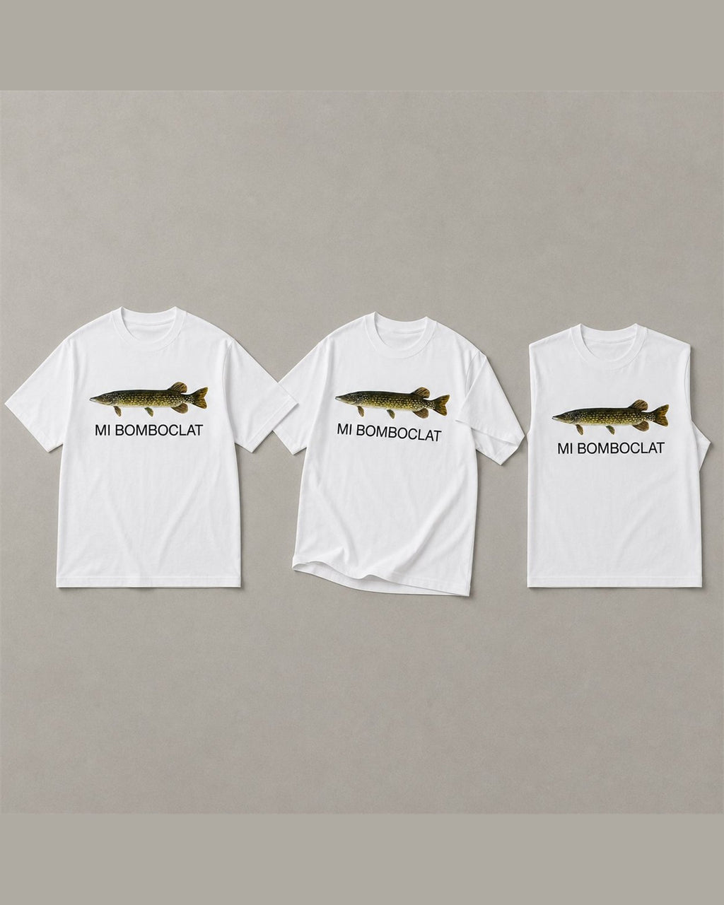 Three MI BOMBOCLAT tees shown together in White
