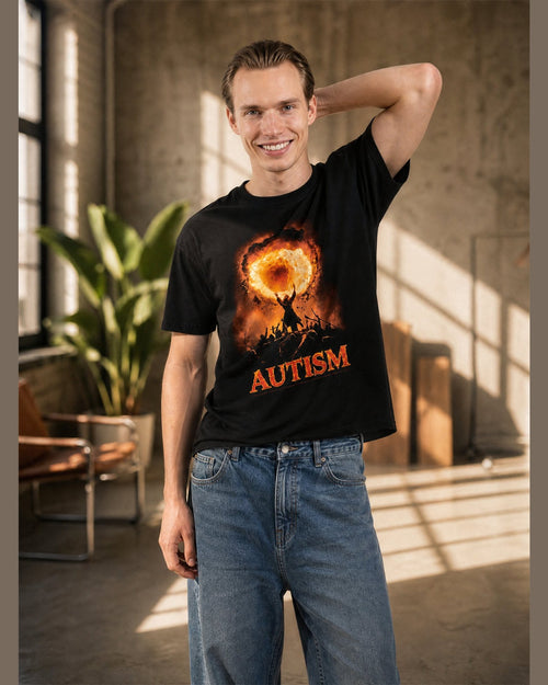 Man wearing the AUTISM heavyweight boxy tee in Black