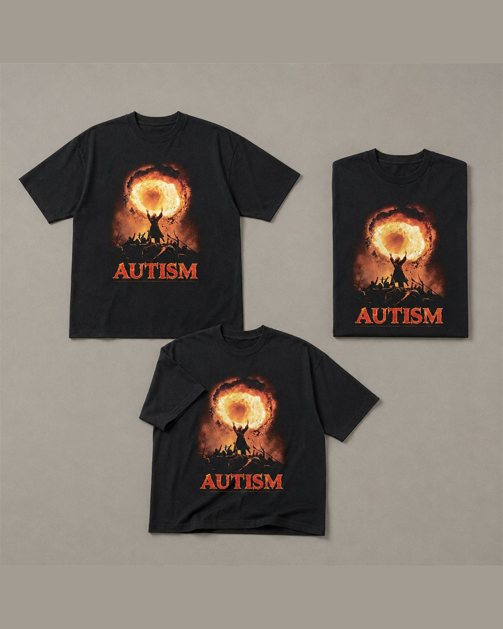 Three AUTISM tees shown together in Black