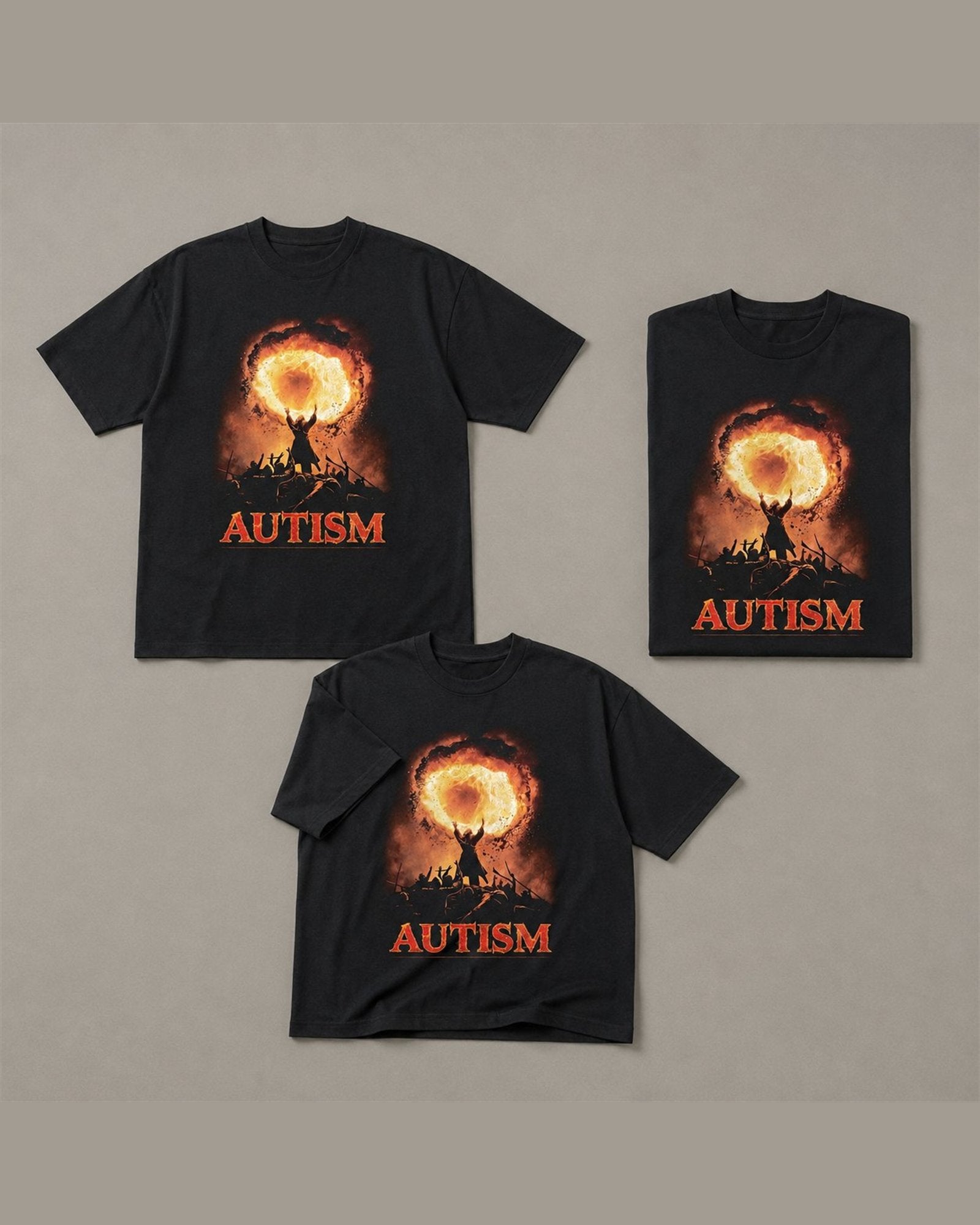 Three AUTISM tees shown together in Black