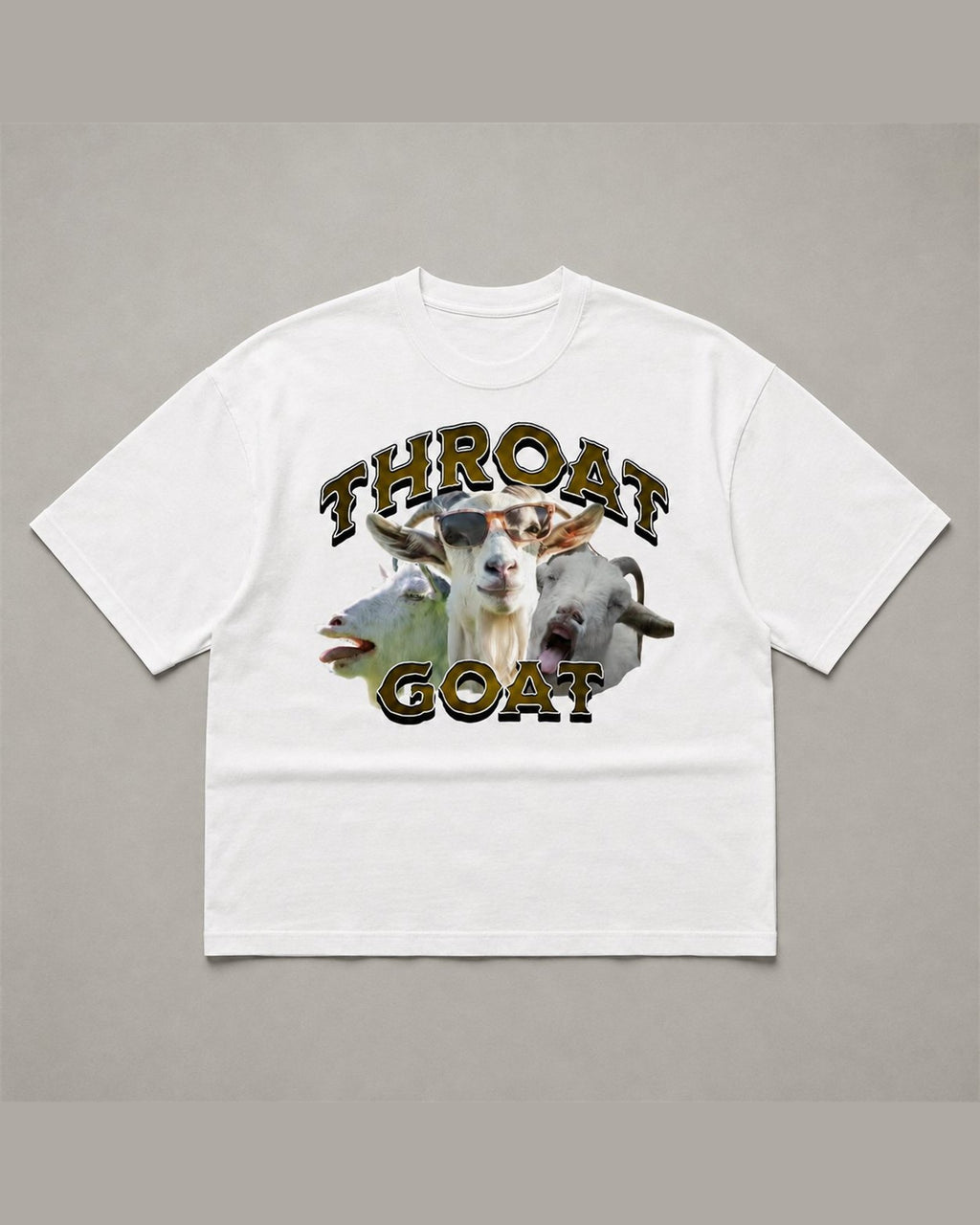 THROAT GOAT heavyweight tee laid flat in White