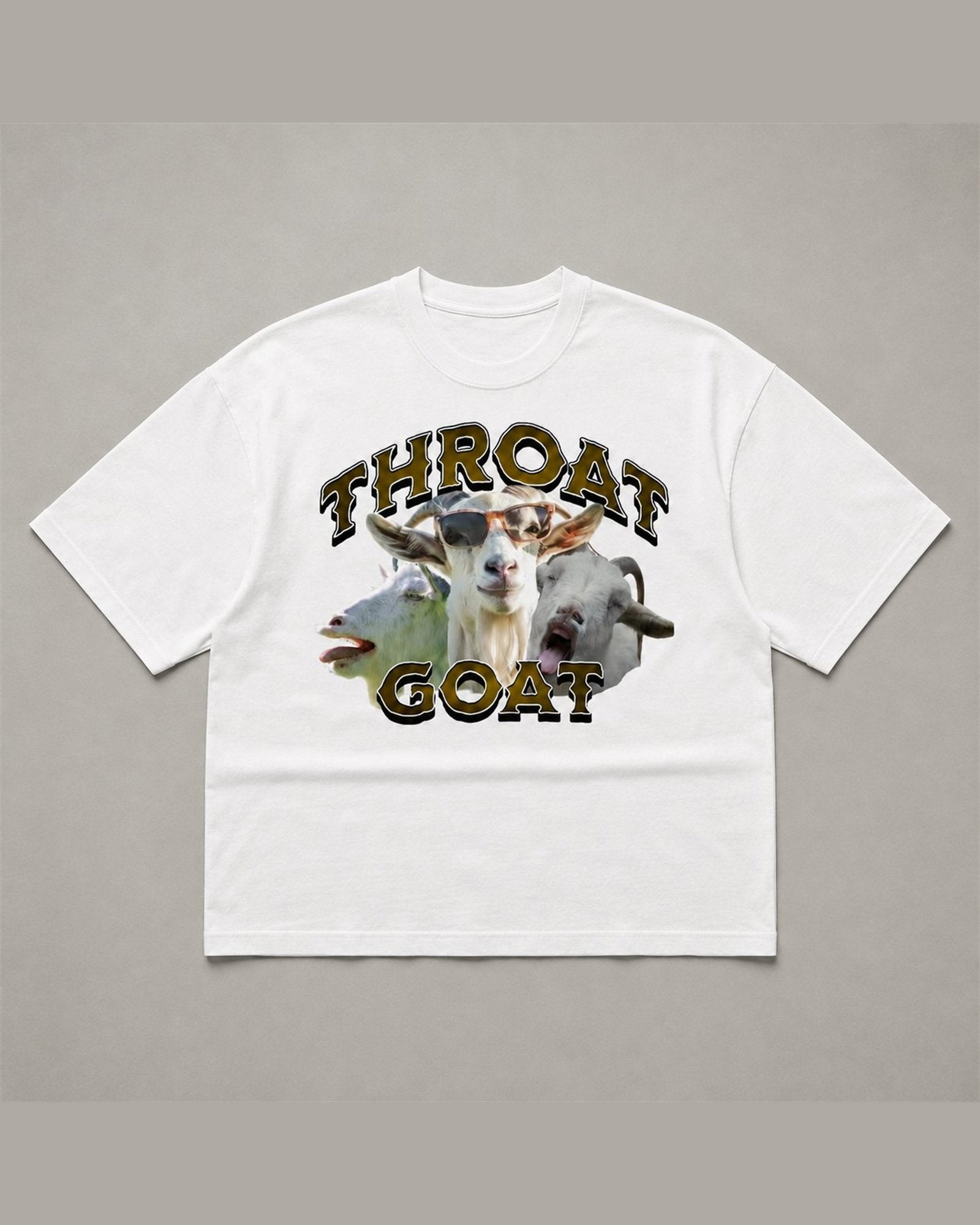 THROAT GOAT heavyweight tee laid flat in White