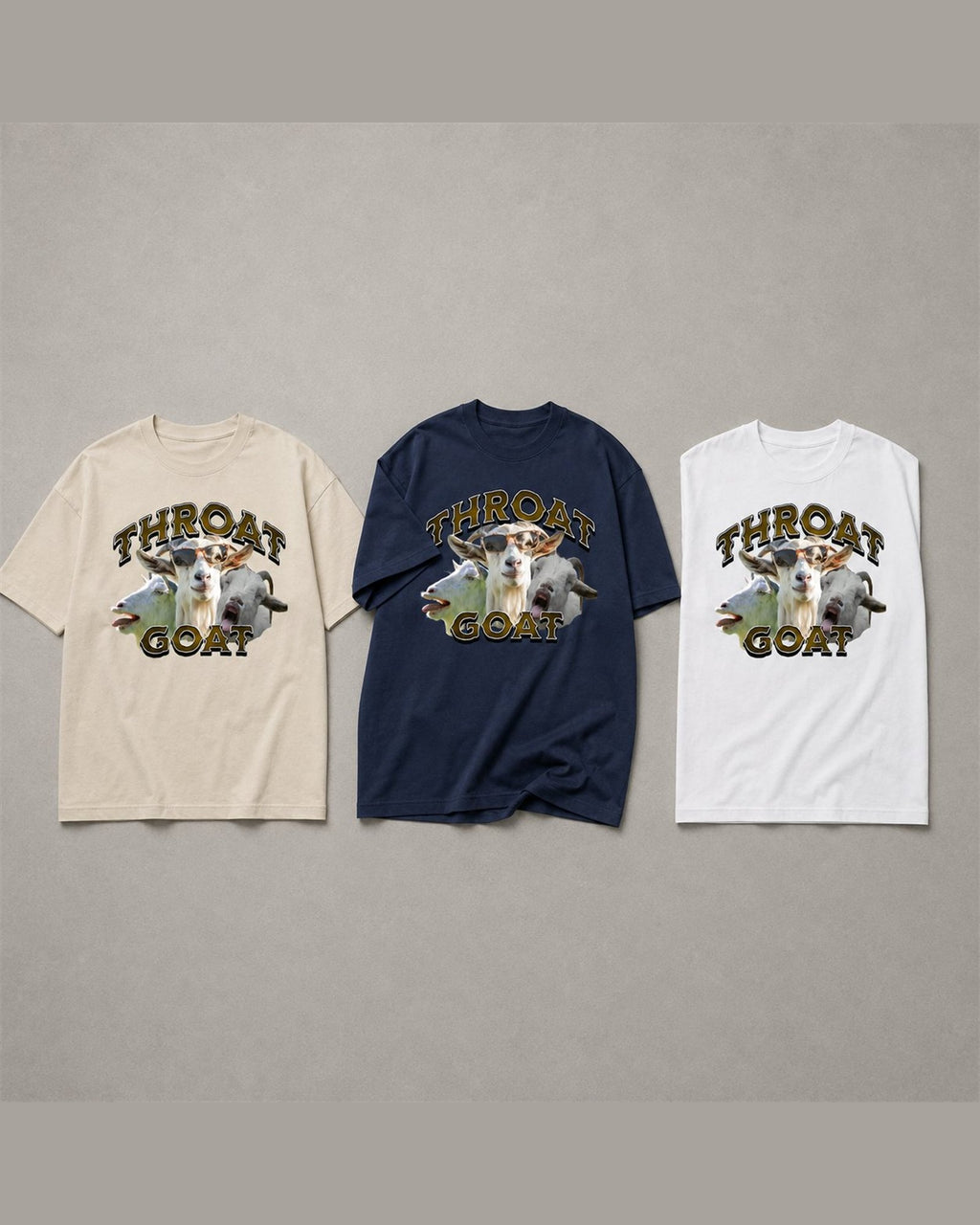 THROAT GOAT tee shown in Cream/Navy/White