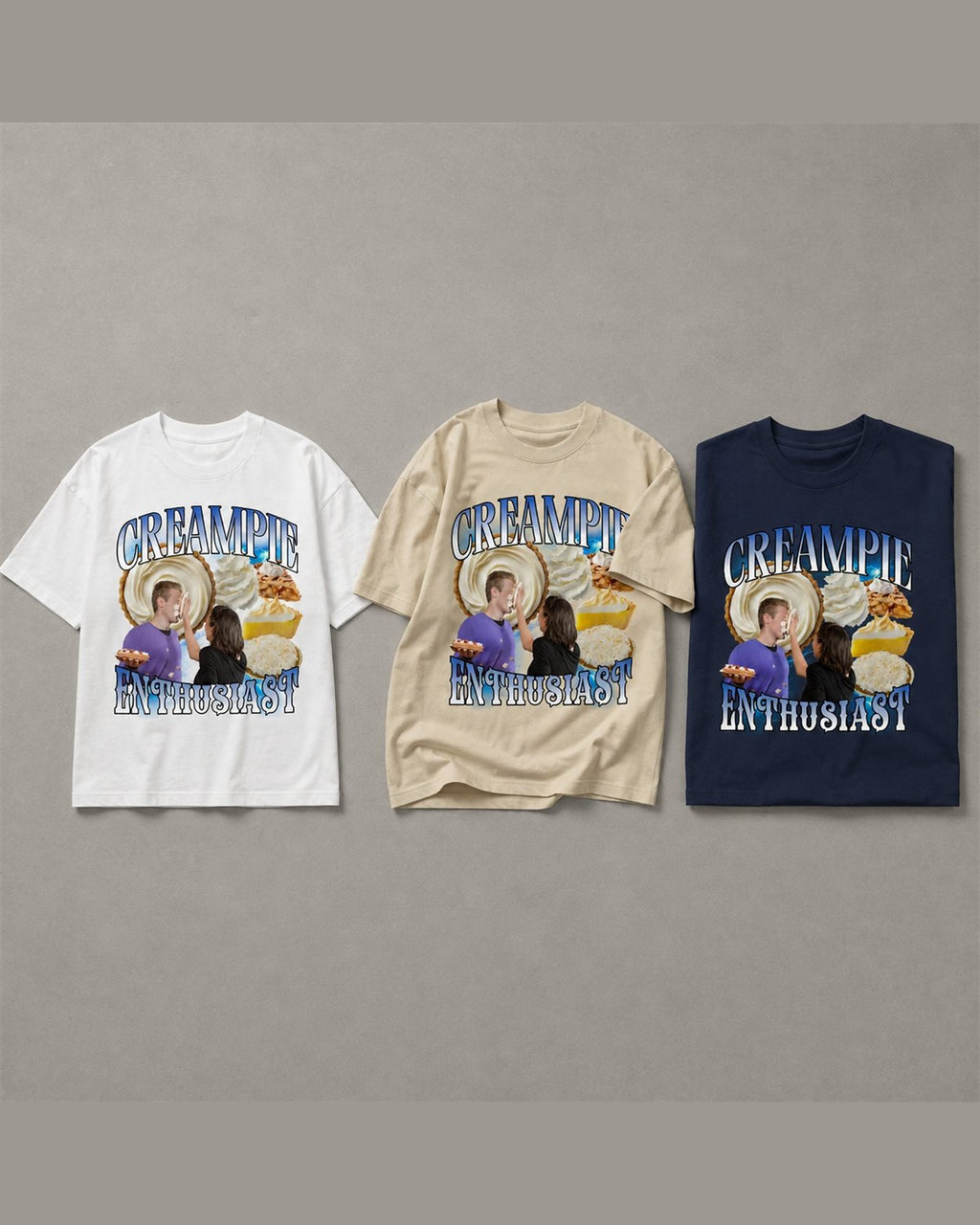 CREAMPIE ENTHUSIAST tee shown in White/Cream/Navy