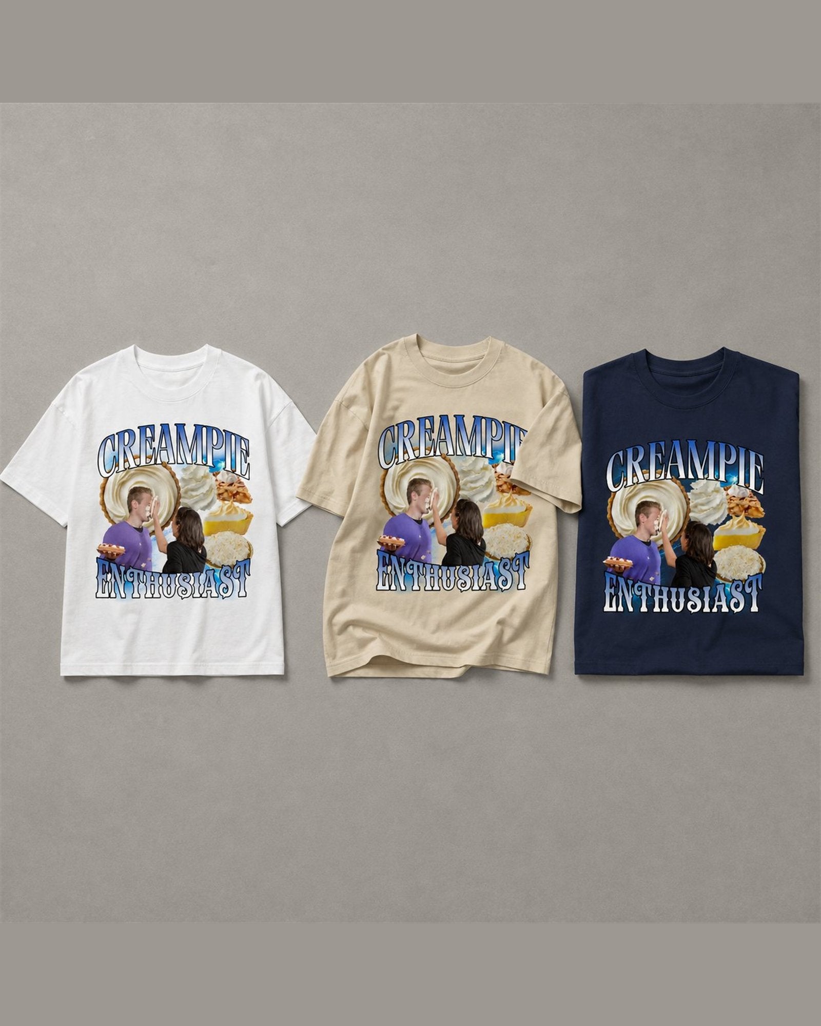 CREAMPIE ENTHUSIAST tee shown in White/Cream/Navy